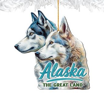 Alaska Husky Wooden Ornament "The Great Land" Keepsake Decor by G. DeBrekht