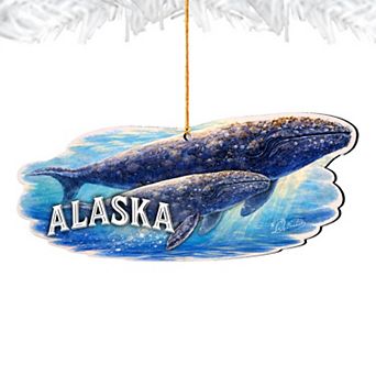Alaska Whale Keepsake Wooden Ornament "The Great Land" Keepsake Decor by G. DeBrekht
