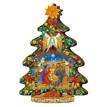 Story of Nativity Decorated Centerpiece Wooden Tree Figurine by G. DeBrekht