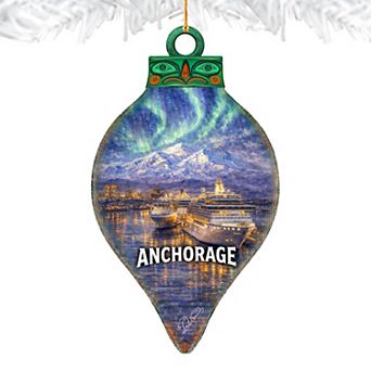 Anchorage Alaska Northern Lights Wooden Ornament by G. DeBrekht