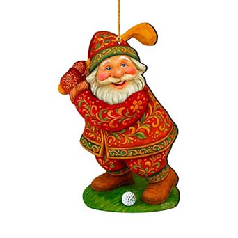 Golfer Santa Wooden Ornament Handcrafted Decor by G. DeBrekht
