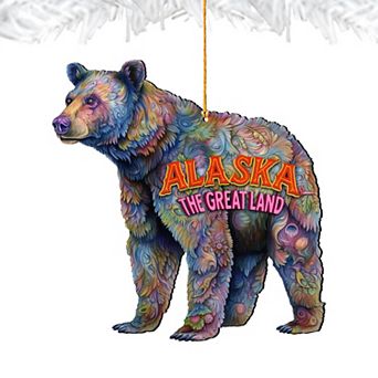 Alaska Bear Wooden Ornament "The Great Land" Keepsake Decor by G. DeBrekht