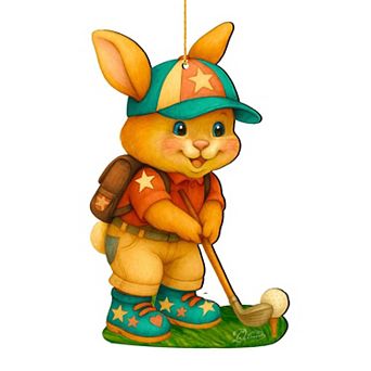 Golfing Bunny Wooden Ornaments Easter Gift by G. Debrekht