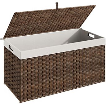 Yisile Storage Basket, PVC Rattan with Lid Detachable Steel Frame Wicker Style Blanket Organizer