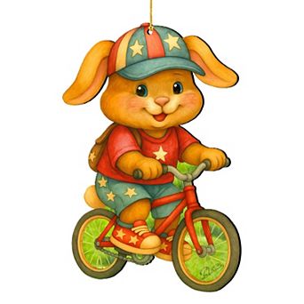 Spring Bunny Bicycle Wooden Ornaments Easter Gift by G. Debrekht