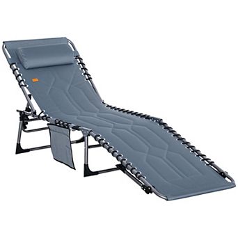Padded Folding Chaise Lounge Chair, Outdoor 6-Level Reclining Camping Tanning Chair with Headrest