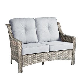 Ovios Outdoor Patio Loveset w/ 24" Deep Seating Design, Ergonomic Backrest and Durable PE Rattan