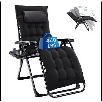 Oversized Zero Gravity Recliner, Padded Folding Lounge Chair with Cup Holder