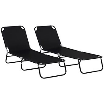 2 pc Folding Chaise Lounge Pool Chairs, Outdoor Sun Tanning Chairs with 5-Level Reclining Back