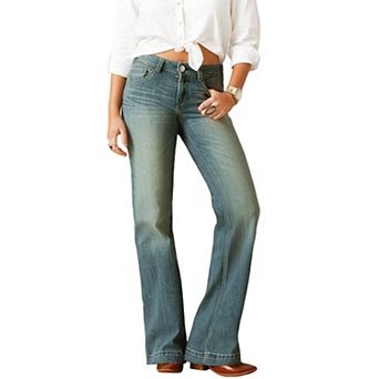 Women Mid Rise Bootcut Jeans, Vintage Flare Pants with Back Pockets and Stretch Fabric