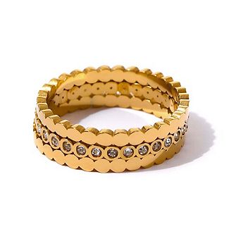 Jewels by Sunaina Ellie Stackable Ring Set for Women, 18K Gold Plated Stainless Steel with Cubic