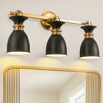 25 in Gold & Black 3-Light Industrial Sconce with Metal & Glass Shade