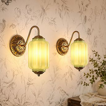 110V Single-Light Curved Tube Wall Sconce, Natural Copper, Plum Blossom Glass 140*215mm, E12 Socket