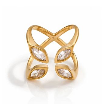 Jewels by Sunaina Colette Adjustable Ring for Women, 18K Gold Plated Stainless Steel with Marquise