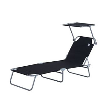 Adjustable Reclining Outdoor Chaise Lounge Chair with Sun Canopy, Foldable Pool Chair, Black