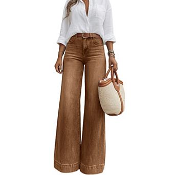 Women High Waist Vintage Dyed Wide Leg Jeans, Classic Five Pocket Fashion Denim Pants