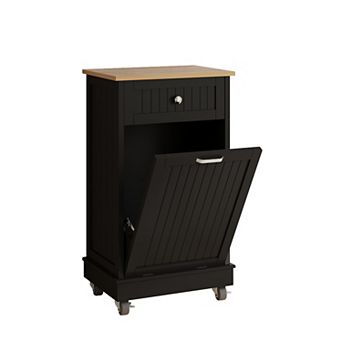 10 Gallons Single Tilt-Out Trash Can Cabinet with 3 Hideaway Drawers, Power Outlets, Pet Proof