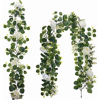 2 Pack Artificial Eucalyptus Garland Realistic Leaves, Durable Hanging Decor