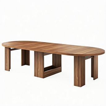 41" to 118" Wooden Farmhouse Extendable Oval Dining Table for 4-12, Kitchen Table with Slide Rails