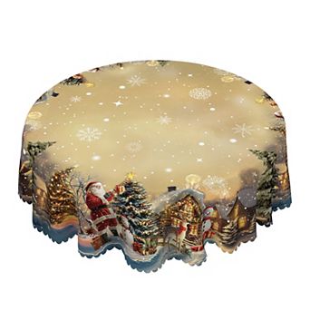 Christmas Tablecloth with Santa & Snowman Print,Polyester Table Cover,Holiday Decor,Embossed Design