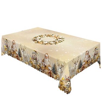 Christmas Tablecloth with Santa & Snowman Print,Polyester Table Cover,Holiday Decor,Embossed Design