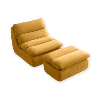 Storycute 32 Inch Cotton Bean Bag Chair with Ottoman and Fiber Foam Filling for Adults
