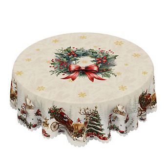Christmas Print Tablecloth, Santa & Snowman Print,Holiday Decor,Polyester Table Cover