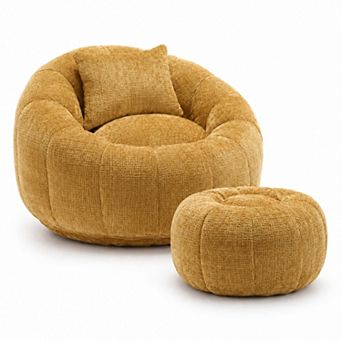 Storycute Chenille Bean Bag Chair with Ottoman, Pillow and Foam Filling for Adults