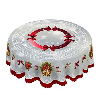 Christmas Tablecloth, Holiday Table Decor,Polyester Table Cover,Scalloped-Edge,Durable And Washable