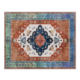 Vintage Floral Area Rug Carpet, Machine Washable Non-Slip Rug for Living Room, Bedroom Home Decor