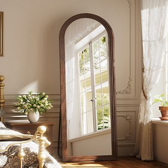 Antique Arched Wood Framed Full Length Floor Mirror
