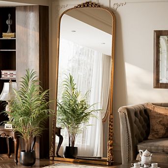 Antique Carved Arched PU Frame Full Length Floor Mirror