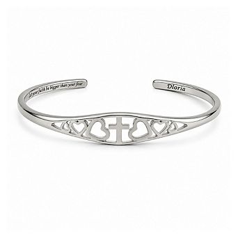 Cross and Heart Faith Engraved Adjustable Cuff Bracelet-“Let your faith be bigger than your fear”
