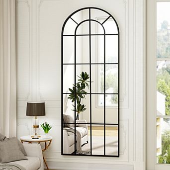Unique Black Grid Arched Aluminum Alloy Frame Full Length Floor Mirror
