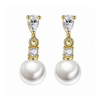 Pear Cut Cubic Zirconia Faux Pearl Drop Earrings