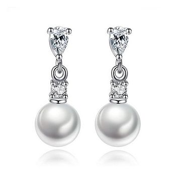 Pear Cut Cubic Zirconia Faux Pearl Drop Earrings