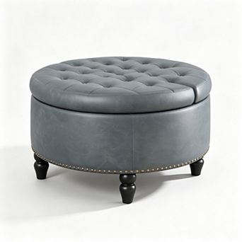 Vabches Round Storage Ottoman, PU Leather Lift Top Coffee Table