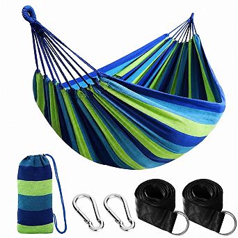 Portable Cotton Camping Hammock with Tree Straps and Travel Bag, Outdoor and Indoor Use, Green