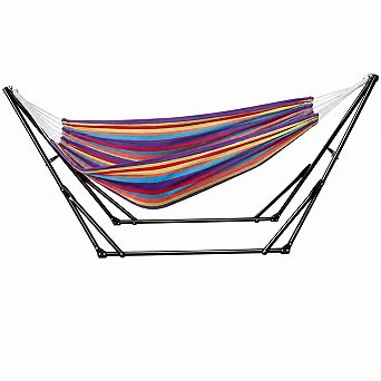 Portable Foldable Hammock with Stand, Adjustable Fabric Tension, Carrying Bag Included