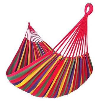 Extra Large Double Cotton Canvas Hammock for 2 People, Rainbow Stripes, 98 x 63 Inch Bed, 500 lb