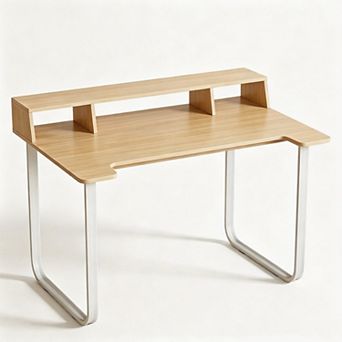 Vabches 43" Computer Desk with Monitor Shelf, Modern Home Office Desk for Small Spaces