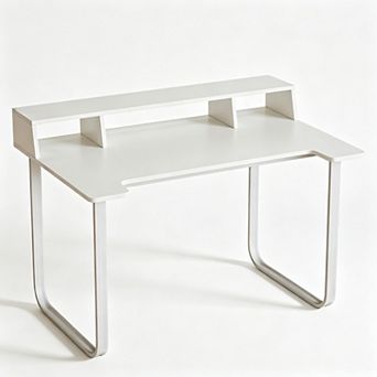 Vabches 43" Computer Desk with Monitor Shelf, Modern Home Office Desk for Small Spaces