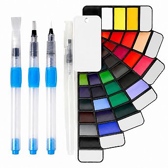 Travel Watercolor Paint Set with 42 Assorted Colors and 4 Water Brushes Portable Kit