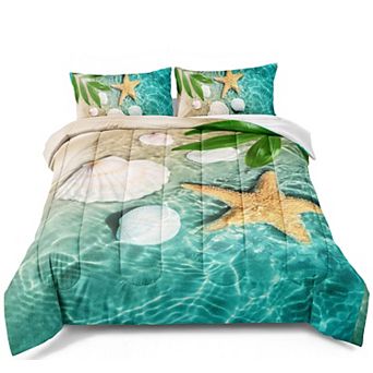 Ocean Beach Comforter Set Twin Size 68x89 Inch with 1 Pillowcase Blue Coastal Bedding
