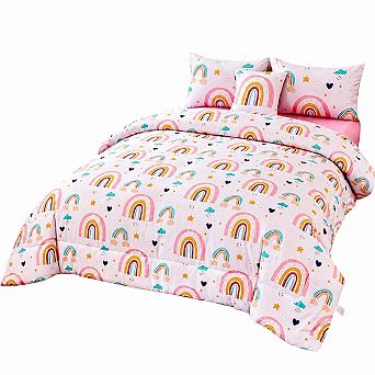 6 pc Multi-Color Rainbow Full Bedding Set with Comforter Sheets Pillowcases Kids