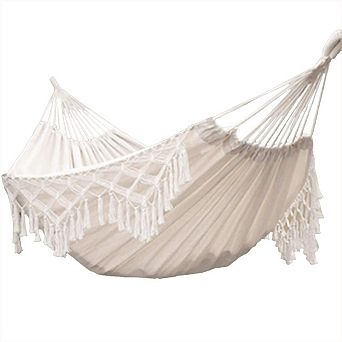 Brazilian Double Cotton Canvas Hammock with Fringe, 94 x 59 Inch Bed, Portable Indoor Outdoor