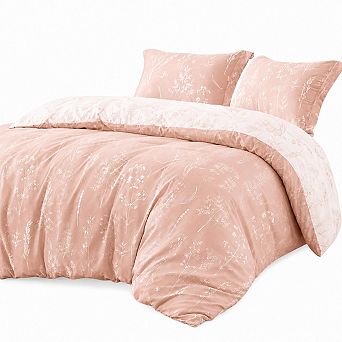 Pink Full Size Comforter Set 3 pc Reversible Floral Bedding 79x90 Inch with Shams