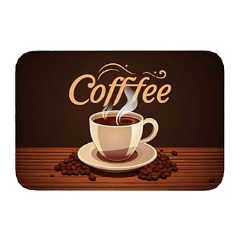 Coffee Cup Coffee Bean Print Floor Mat, Soft Non-Slip Decorative Entry Rug