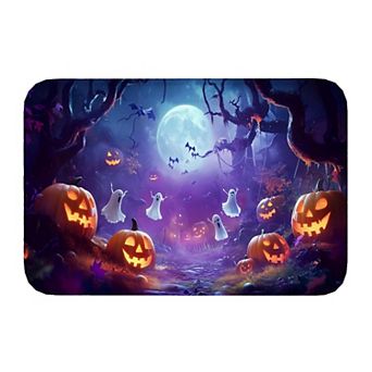Halloween Pumpkin Ghost Moon Forest Floor Mat, Soft Non-Slip Decorative Entry Rug