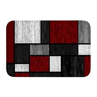 Red Black White Geometric Block Floor Mat, Soft Non-Slip Decorative Entry Rug